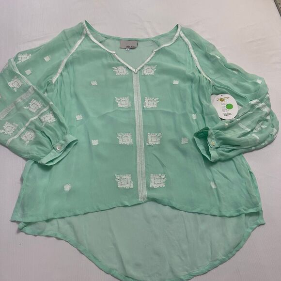 NWT Chloe Oliver Anthropologie Monica Blouse Embroidered Mint Top Size Large New - Picture 1 of 12
